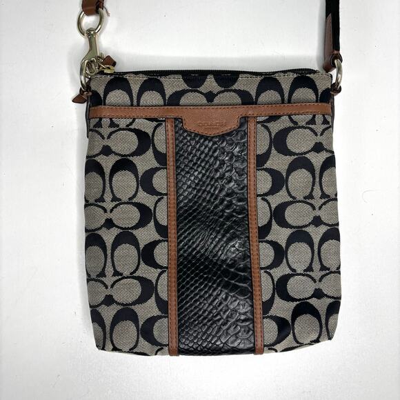 Coach Signature Snake Print Crossbody Bag Leather, Canvas - Picture 1 of 10